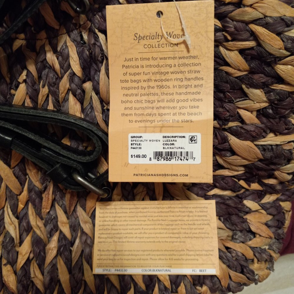 NWT PATRICIA NASH WOVEN STRAW TOTE BAG // CROSS BODY BAG WITH LEATHER STRAP - Picture 2 of 16